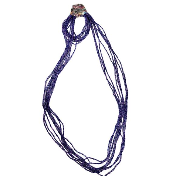 48" Long Purple Blue Seed Bead Necklace Boho Multistrand India Handmade  NEW - Picture 10 of 10